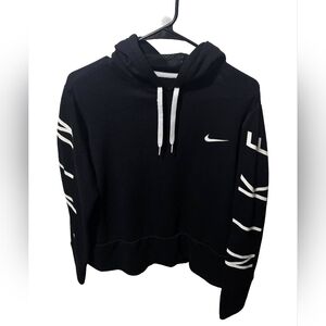 Nike Black Hoodie with White Lettering, Size Large